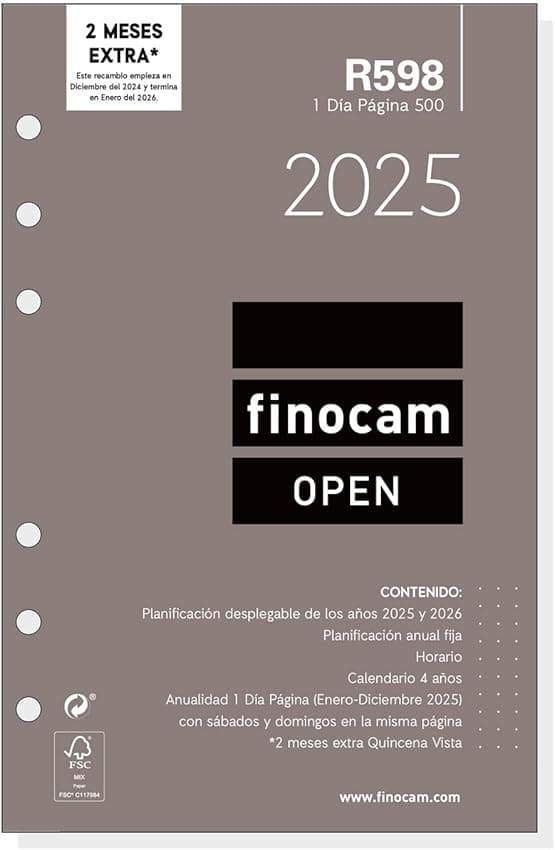Imagen de Finocam Recambio Anual Open 2025 - Calendario de 12 Meses 📅 en OfertitasTOP