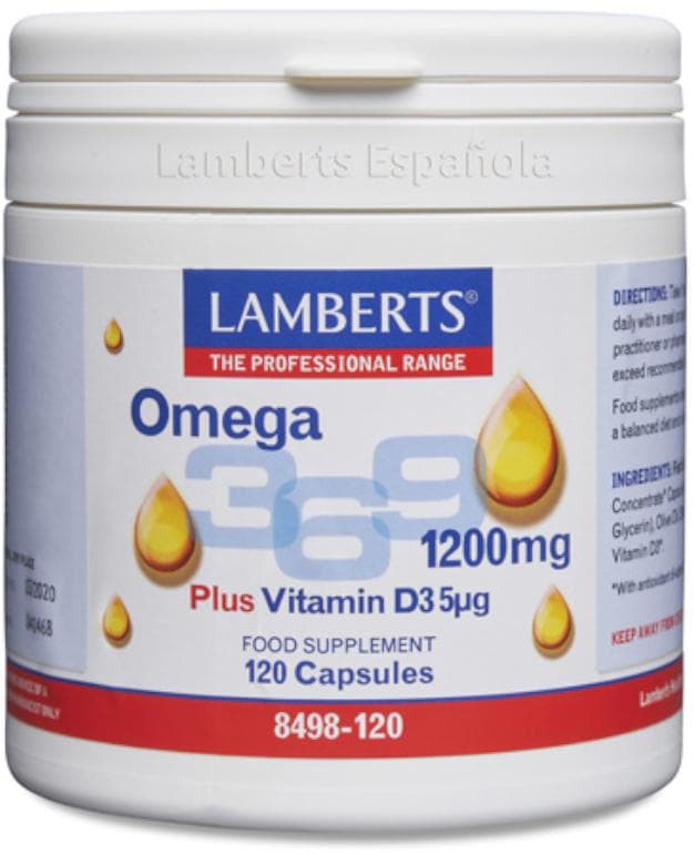 Imagen de Lamberts Omega 3,6,9 1.200 mg + Vitamina D3 120 cápsulas 🧴 en OfertitasTOP