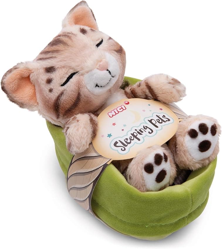 Imagen de NICI peluche gato Bengala 12 cm en cesta, sostenible en OfertitasTOP