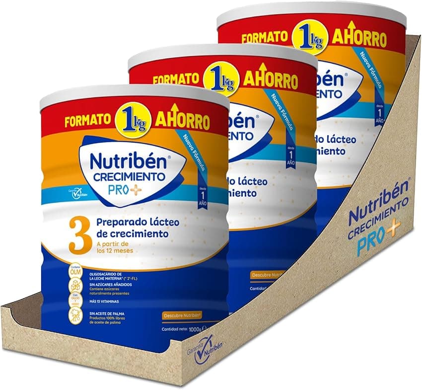 Imagen de Nutribén Crecimiento Pro+ 3 🍼 Leche en Polvo, 3 Botes de 1KG en OfertitasTOP