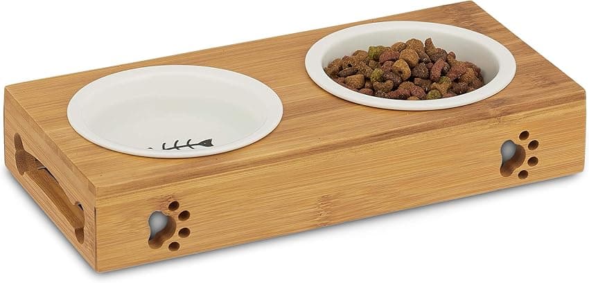 Imagen de Relaxdays Comedero doble de bambú y cerámica 29,5 cm 🐶 en OfertitasTOP