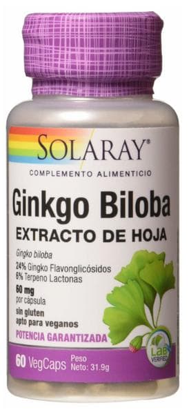 Imagen de Solaray Ginkgo Biloba 60 mg — 60 cápsulas 🌿 en OfertitasTOP