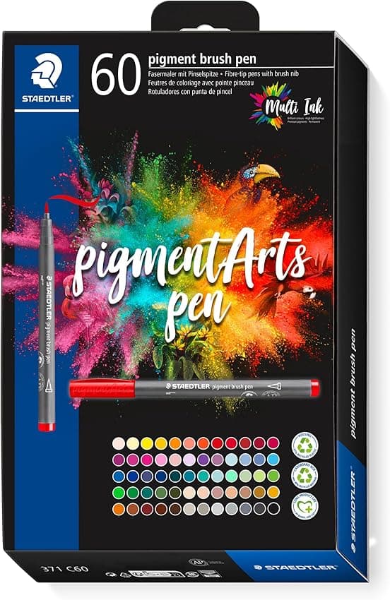 Imagen de STAEDTLER Brush Pen Pigment Arts 🎨, 60 colores, punta de pincel, resistente en OfertitasTOP