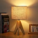 Thumbnail principal de EDISHINE 36cm wood bedside table lamp with linen shade 🛋️