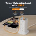 Thumbnail 2 de TESSAN 8‑way Tower Extension Lead with USB‑C ports 🔌