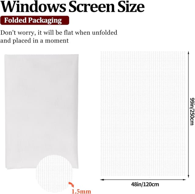 Detalle 2 de Yiichiy Fliegennetz Meterware 120 x 250 cm (Fiberglas, schneidbar) für Fenster & Dachfenster – Ersatznetz in Weiß