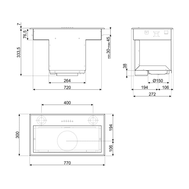 Detalle 2 de Smeg KSEG78PXE campana 673 m3/h 77 cm