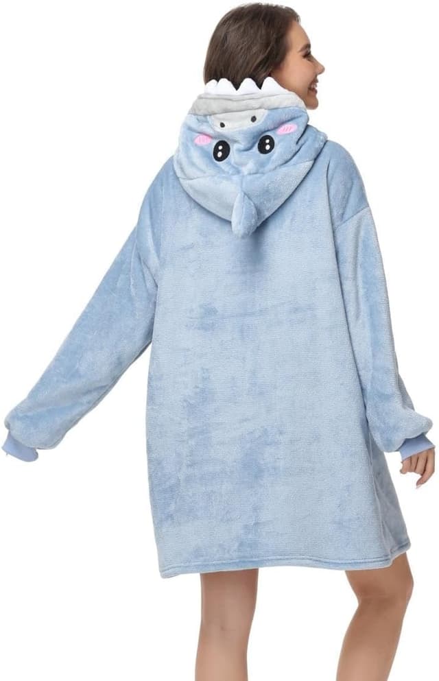 Detalle de chuangminghangqi Unisex Kuscheldecke als Hoodie mit Ärmeln und Kapuze – große Tier-Optik für Winter & Sofa