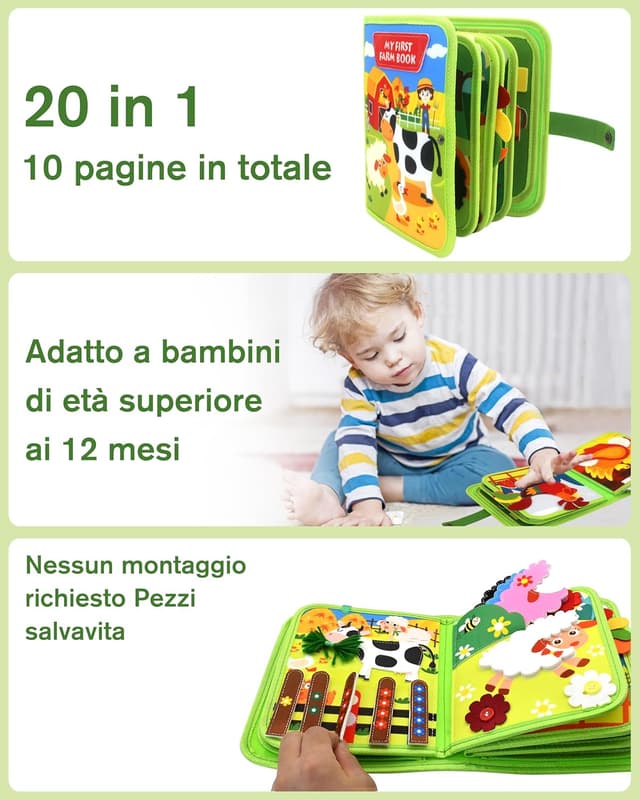 Detalle 2 de Meafeng Busy Board libro Montessori sensoriale 1 anno
