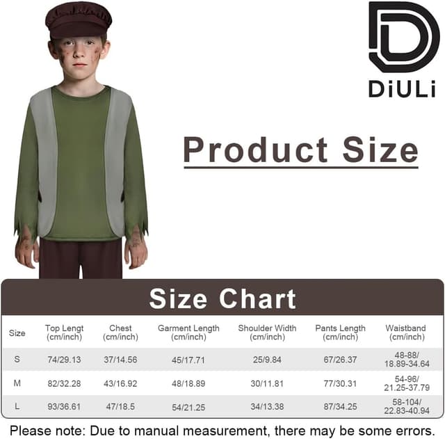 Detalle de DiULi Costume victorien pauper 3 pièces enfant (4 à 12 ans) avec pantalon et capuchon