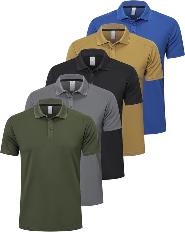Detalle de ZENGVEE men’s polo shirts (1 or 5 pack) — breathable quick-dry moisture-wicking workout & golf tops