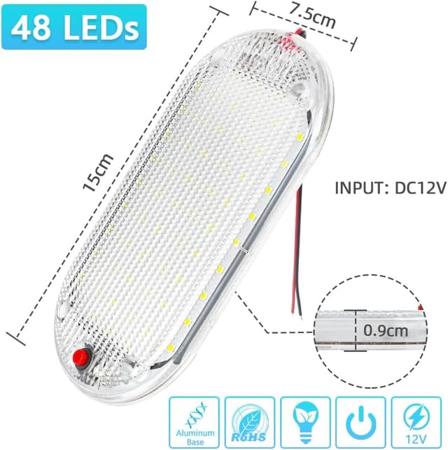 Detalle 2 de URAQT Innenbeluchtung Auto – 2er-Set 12V LED-Leisten (48 LEDs je Leuchte), 800 lm, 6000K Weißlicht