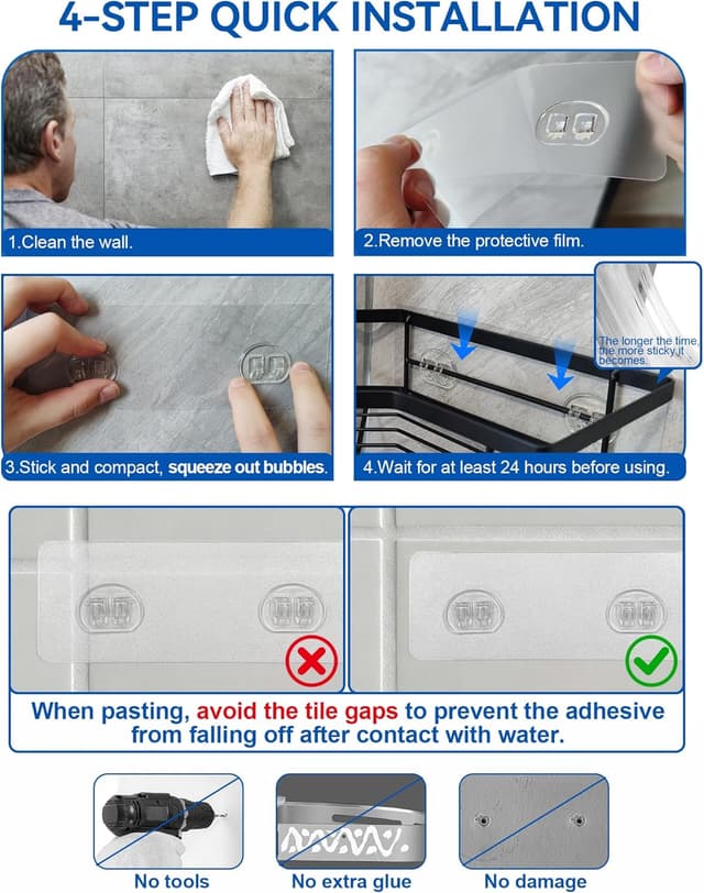 Thumbnail 3 de AceMining Shower Caddy 2-pack adhesive bathroom shelf