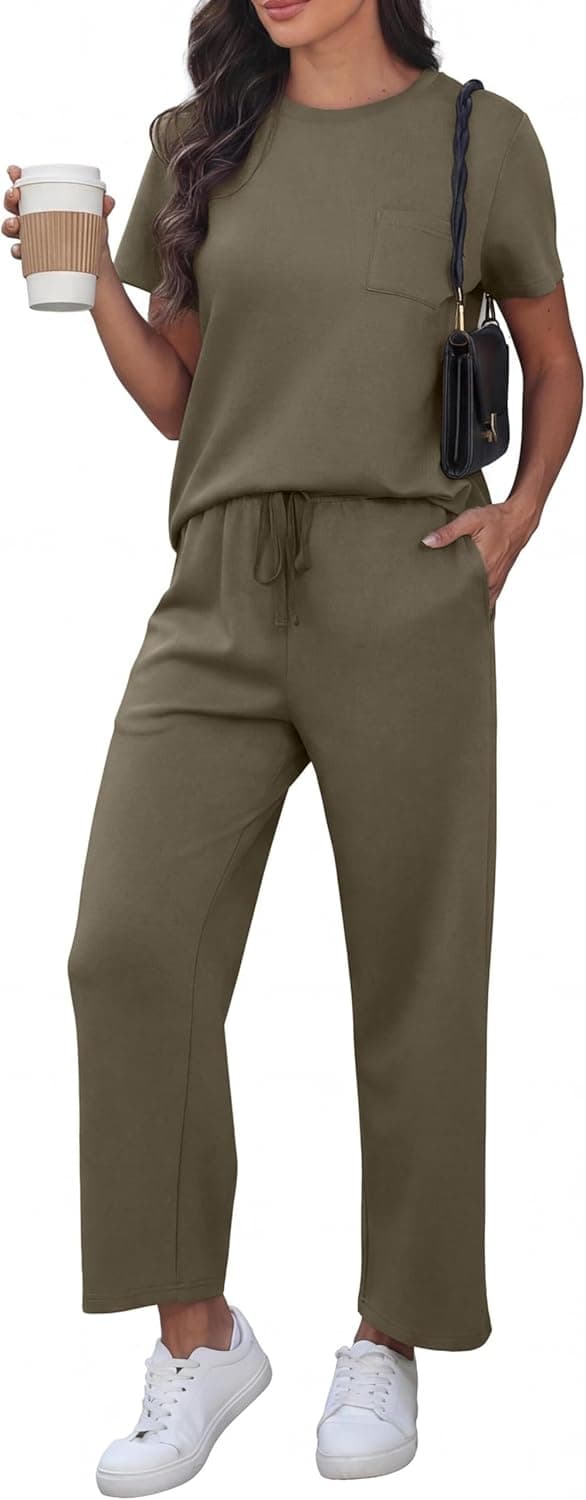 Detalle de GRECERELLE Airport Two Piece Travel Outfit Set for Women (summer short-sleeve tracksuit)