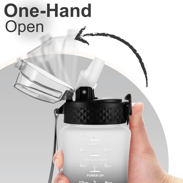 Detalle 2 de GOPPUS 350ml Kids Water Bottle With Straw, Flip Top Lid & Strap (Tritan, BPA-free)