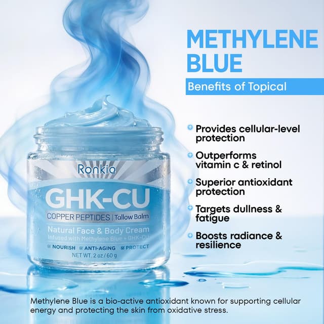 Detalle de RONKIE GHK-Cu Peptide Cream for Face with Blue Beef Tallow Moisturizer, Copper Peptides & Methylene Blue (2oz)