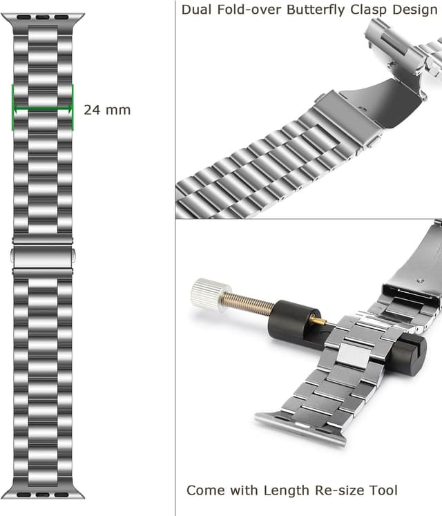 Detalle de Tasikar stainless steel replacement strap for Apple Watch (38–49mm, Ultra/SE/Series 11–3)