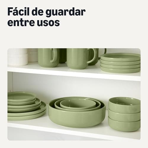 Thumbnail 5 de Amazon Basics Vaisselle en grès émaillé, 18 pièces, couleur olive