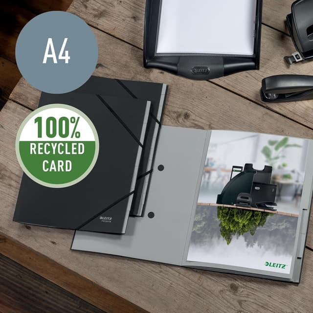 Detalle 2 de Leitz Recycle Libro Monitore in cartone A4 con 12 scomparti e fasce elastiche angolari, nero 39150095