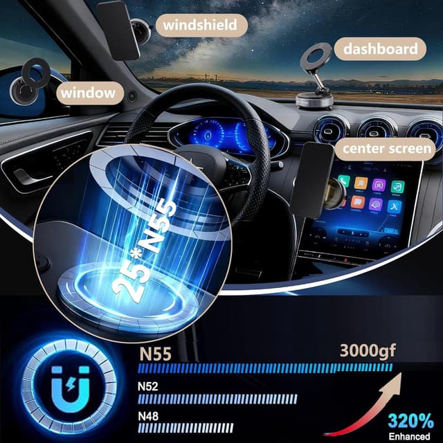 Detalle de DOPKUSS Vakuum Magnetische Handyhalterung Vmag-S1 fürs Auto (360° drehbar, Saugnapf, klappbar) – Schwarz