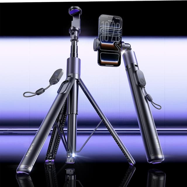 Detalle de LISEN 67" Phone Tripod for iPhone & Android with Self-Deploying Selfie Stick, Remote, and 1/4-20 Thread