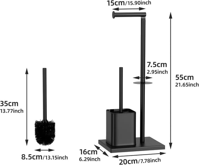 Detalle de Susswiff Piantana portarotolo e scopino WC in acciaio inox Nero, con base stabile e supporto per 2 rotoli
