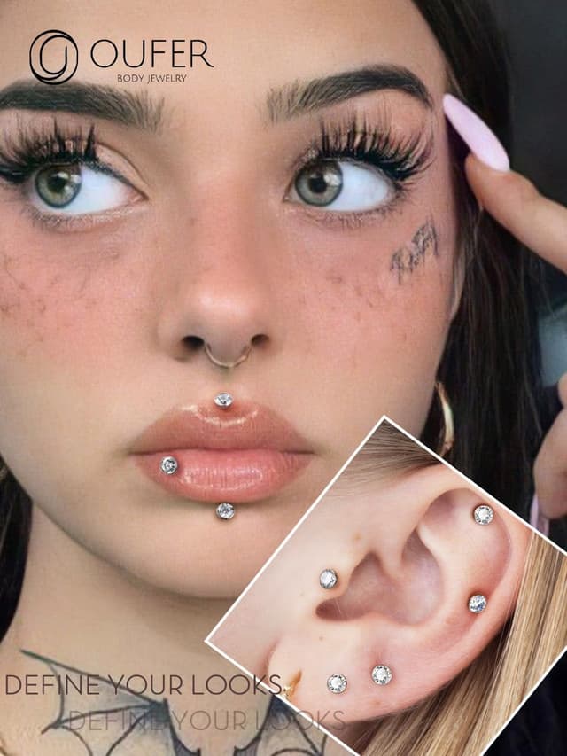 Detalle de OUFER Threadless Labret en titane pour piercing lèvres, tragus et helix (16G) 6 à 12 mm