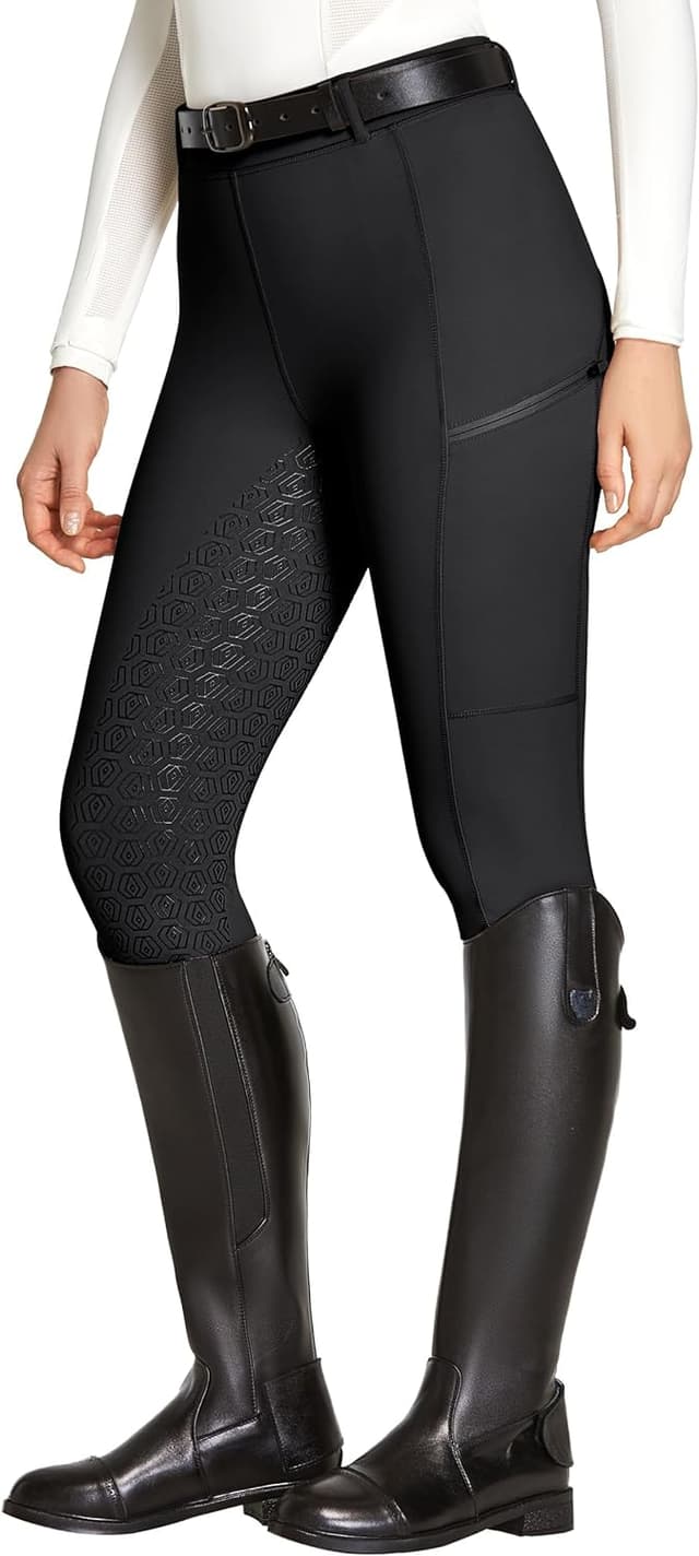 Detalle 2 de FitsT4 Sports Reitleggings für Damen mit Silikon-Vollbesatz, Handytasche & Gürtelschlaufen