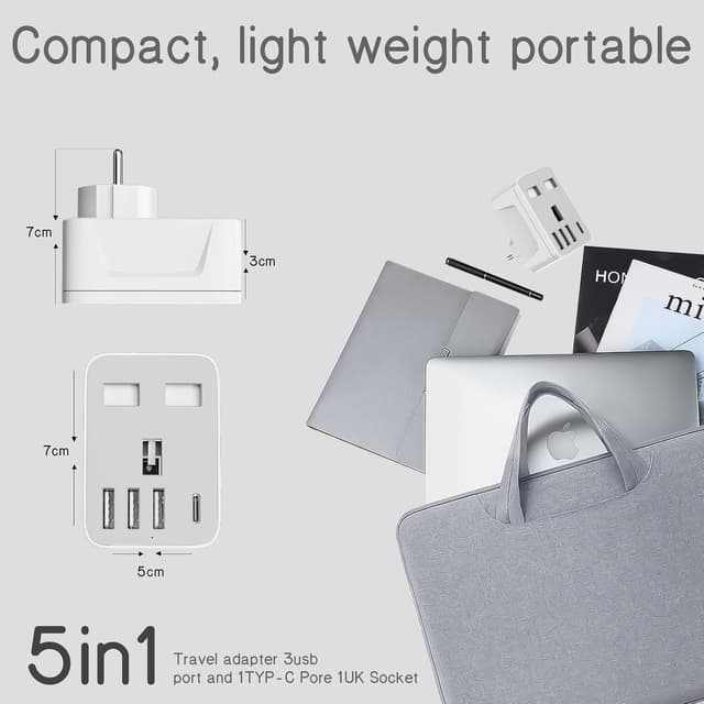 Thumbnail 5 de Herfair UK to European Plug Adapter 5‑in‑1