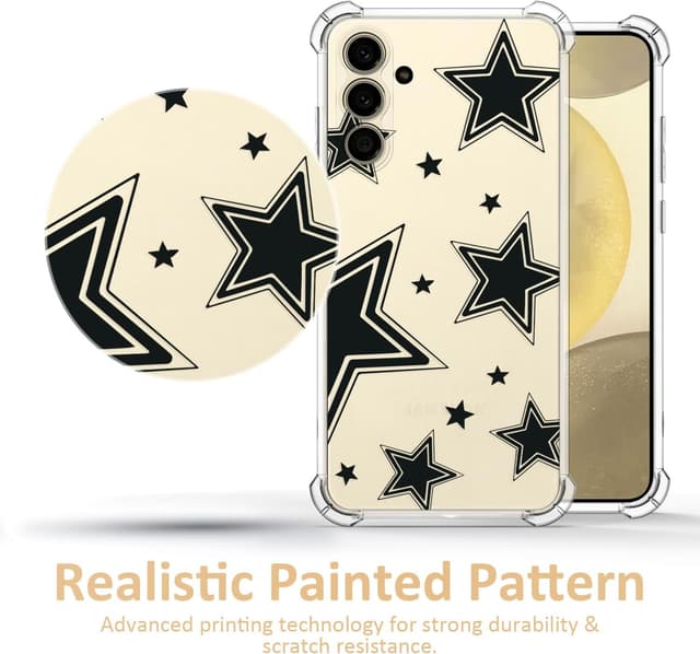 Detalle de CAROKI Clear Case for Samsung Galaxy S24 (Black Star) – shockproof transparent TPU bumper cover