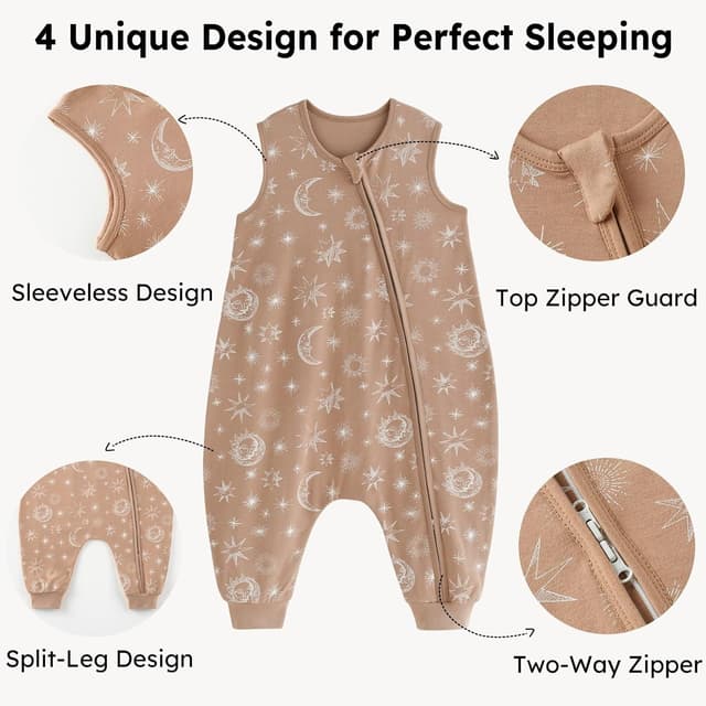 Detalle de Unnivoll Baby-Schlafsack mit Füßen 1,0 Tog (Baumwolle), Sommer 2er-Pack – 80 cm, beige