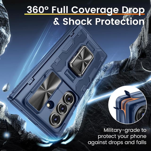 Thumbnail 6 de VEGO for Samsung Galaxy Z Fold 7 Case (Blue) with Hinge Protection, Slide Camera Cover, 360° Ring Stand & Built-in Screen Protector