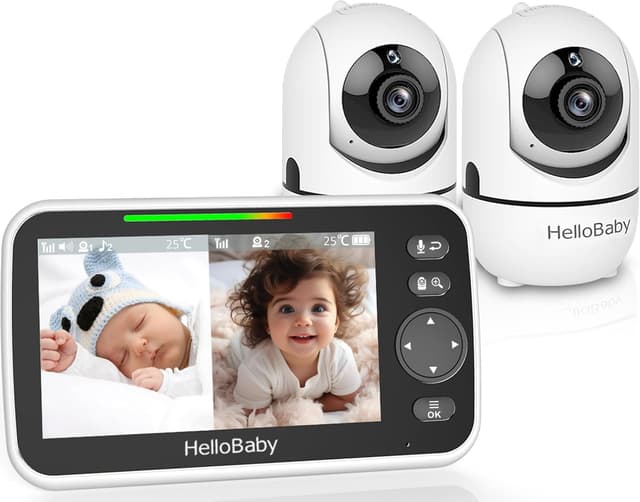 Detalle de HelloBaby Caméra 2 Babyphones vidéo 5 pouces, sans Wi‑Fi, écran partagé