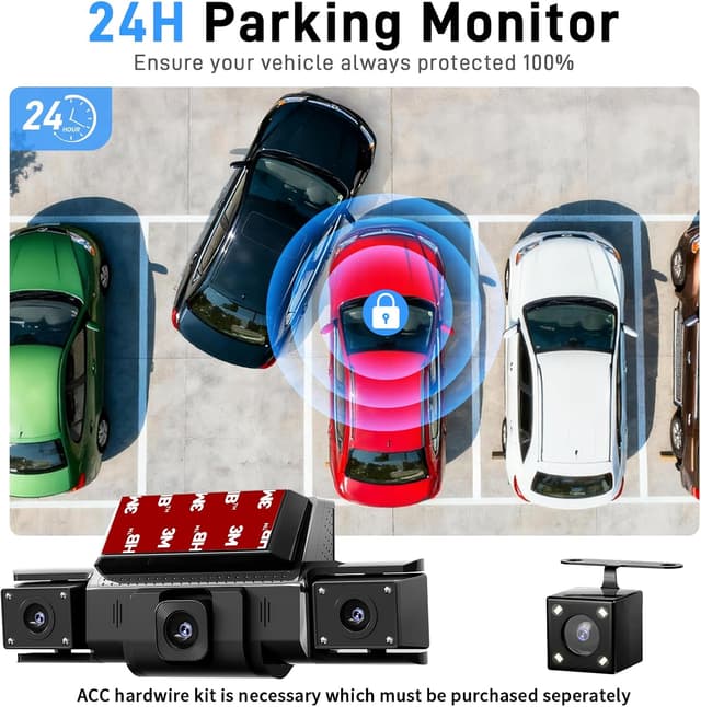 Thumbnail 6 de 4-Channel 360° Dash Cam (Front/Rear/Left/Right) with GPS, 5GHz WiFi, App Control, G-Sensor & 24H Parking Mode