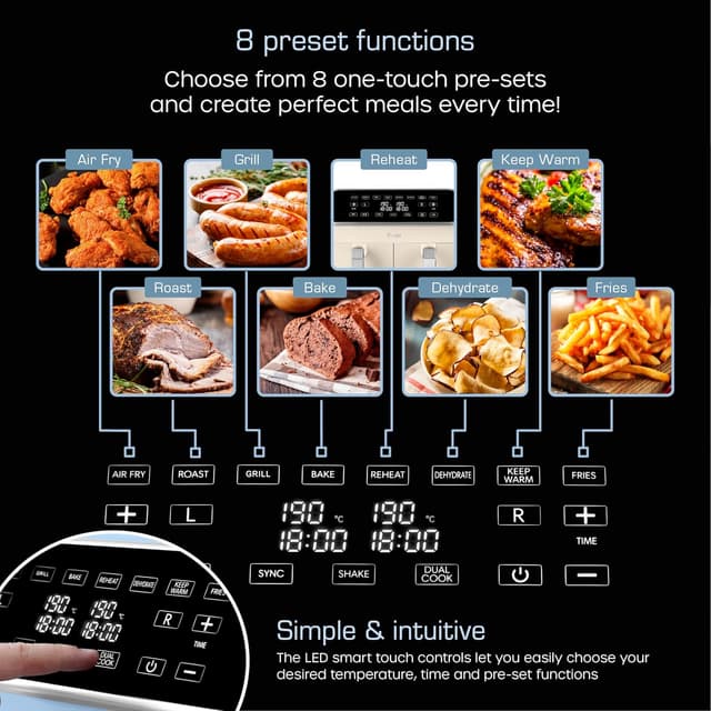 Detalle de Swan SD10519BLU Retro Dual Basket Air Fryer with Cyclone Technology (8L, 1700W, Blue)