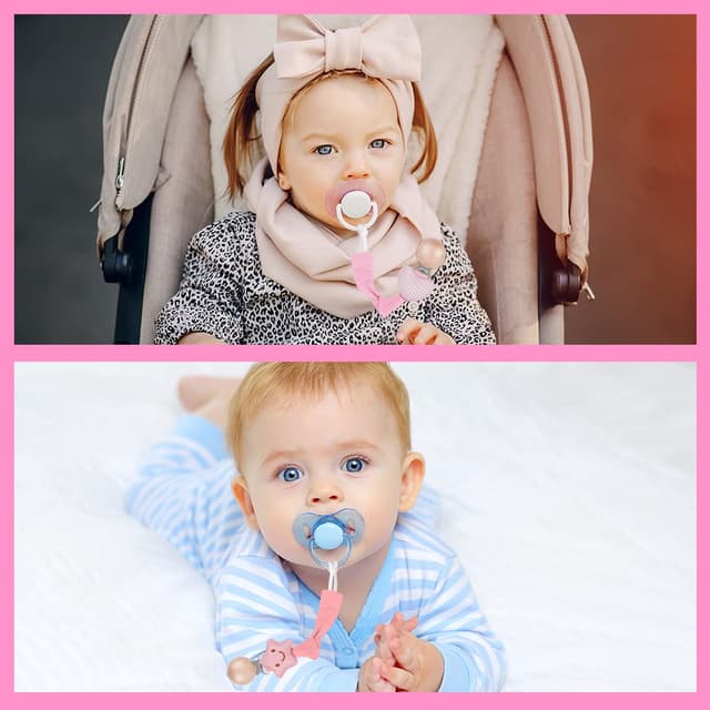 Thumbnail 6 de Vicloon Schnullerkette aus Baumwolle (3er-Set) mit Clip – Stern/Mond/Herz für Baby