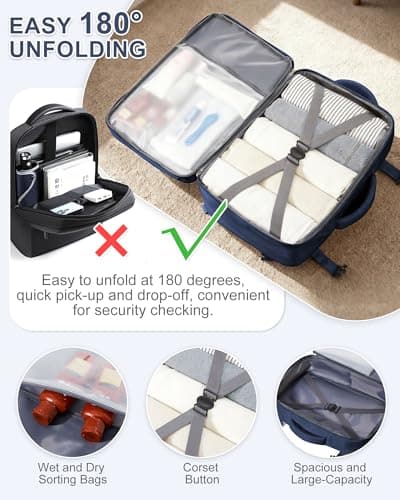 Detalle de BJLFS Mochila de cabina 40x30x20 con compartimento para portátil y tejido impermeable (compatible con cabina tipo Ryanair/Vueling)