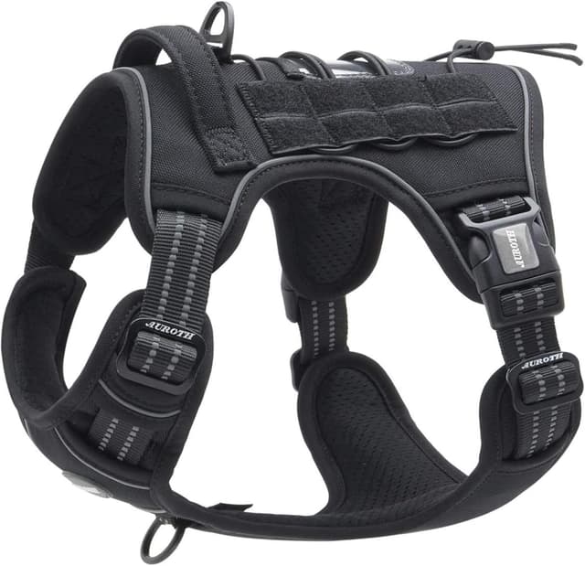 Detalle de Auroth Tactical Anti Pull Dog Harness (Size L) – Adjustable, Breathable & Reflective, Black
