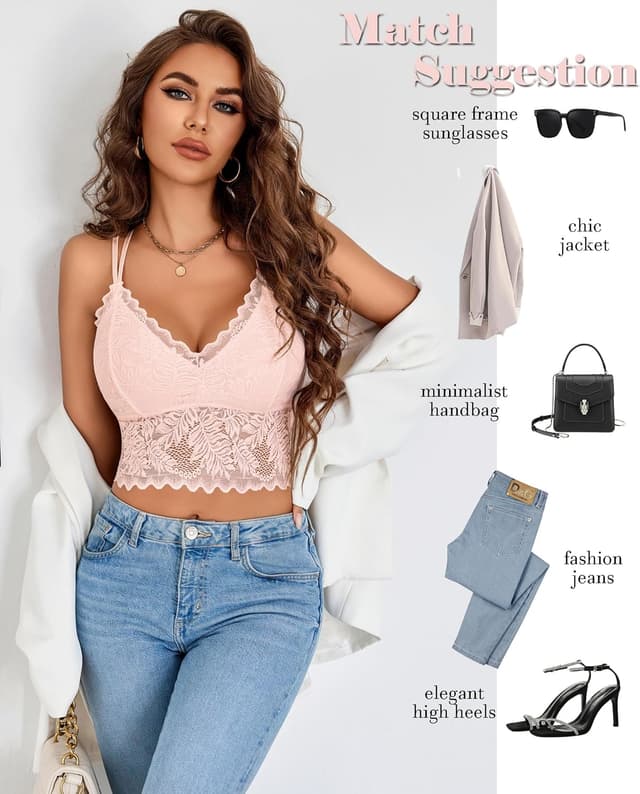 Detalle de Avidlove débardeur femme en dentelle à fines bretelles (crop top, col V) sans manches