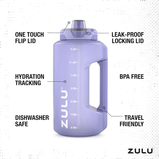Detalle de ZULU Goals 64oz Half Gallon Plastic Water Bottle with Straw and Time Marker (Violet)