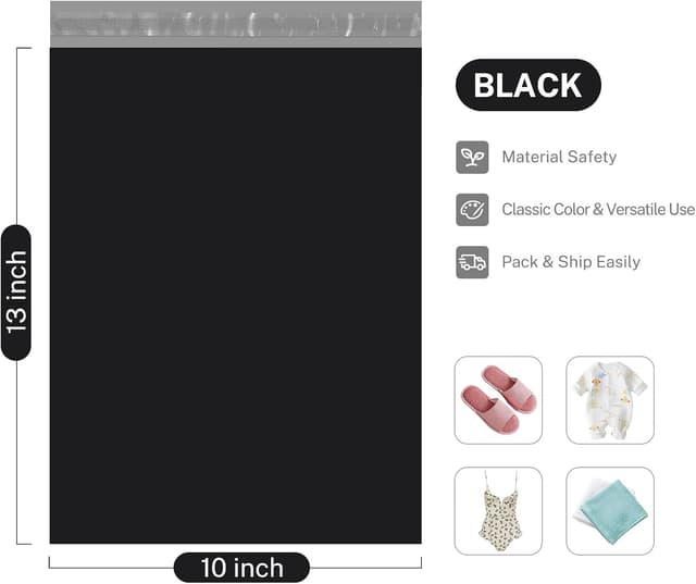 Detalle 2 de Metronic Black Poly Mailers 10x13 (100 Pack) — Small Shipping Bags for Clothing & Small Business
