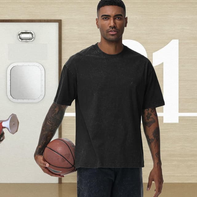 Detalle de HOUZONIY Oversized T-Shirt für Herren aus Heavy Baumwolle (Regular Fit) – Basic für Sommer & Streetwear