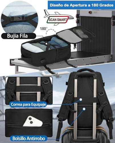 Thumbnail 2 de KLOSTAIN Mochila Viaje Cabina Avion 45x36X20 para Easyjet 30L Mochila Cabina Equipaje de Mano Bolso Mochilas Hombre para Portatil de 14 Pulgadas Mochila de Viaje Escuela Trabajo Negro