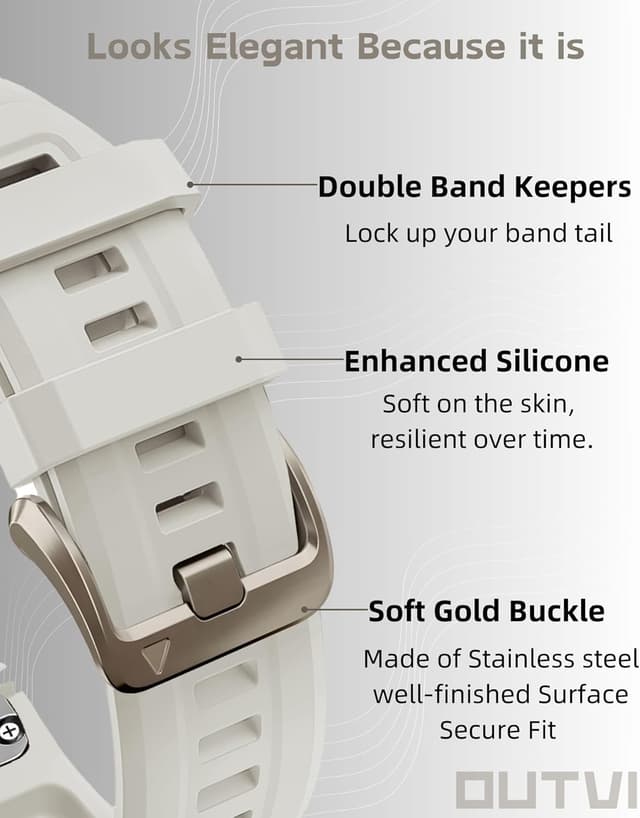 Detalle de OUTVI 20mm Soft Silicone Watch Band with Soft Gold Buckle for Garmin fenix 5s/6s/7s, epix Pro Gen 2 42mm & Descent Mk2/3 Series