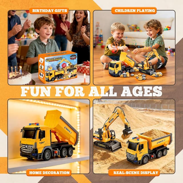 Thumbnail 6 de EUTOYZ construction toy car set with excavator and dump truck (with music & lights) for ages 2–7