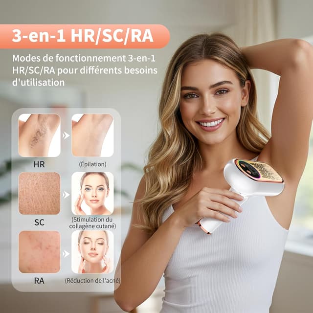 Detalle de NIKYJM Épilateurs lumière pulsée IPL 6,8 cm² – 9 niveaux d’énergie, 3 modes HR/SC/RA (or rose)