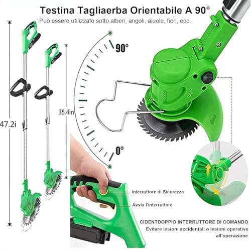 Detalle 2 de Ginzyaiy Desbrozadora eléctrica a batería 4 en 1 con 2 baterías 21 V y cabezal giratorio 90°