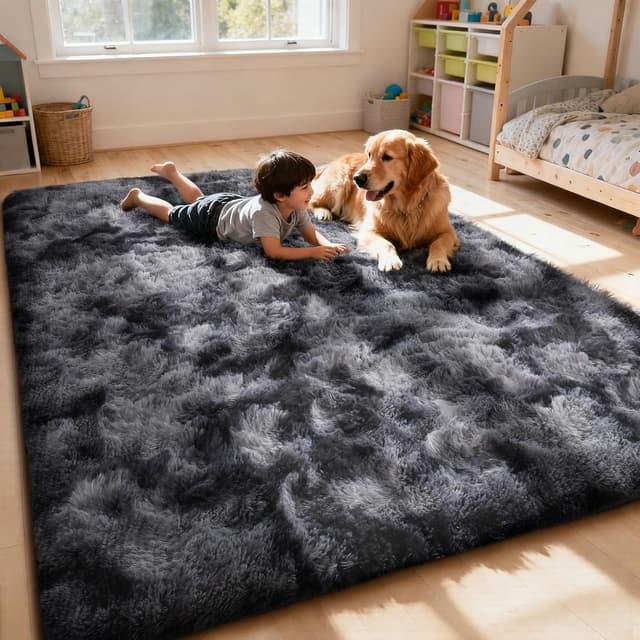 Detalle 2 de Sour Lemon Rugs Living Room 160x230cm Grey Shaggy Rug with Non-Slip Dots