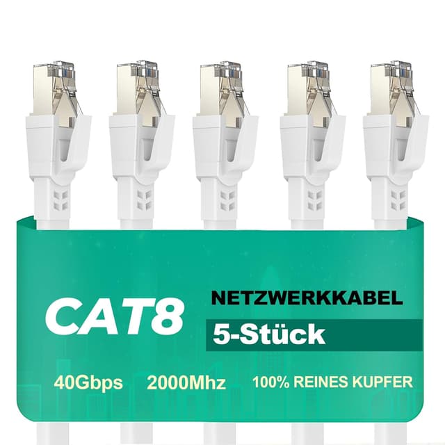 Thumbnail 6 de Ercielook LAN-Kabel Cat8, 0,25 m (5er-Set) – wetterfest, UV-beständig, bis 40 Gbit/s