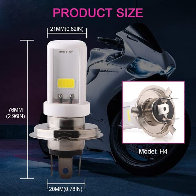Detalle de Qasim 2-Pack H4 LED Motorcycle Headlight Bulb (Hi/Lo Beam) 9003, White COB Chips
